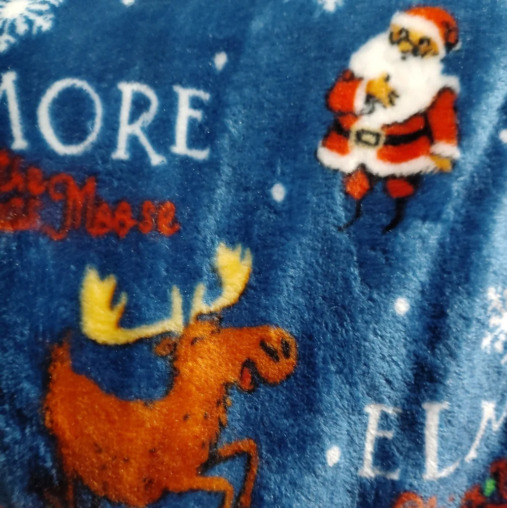Elmore the Christmas Moose Navy Printed Throw Blanket